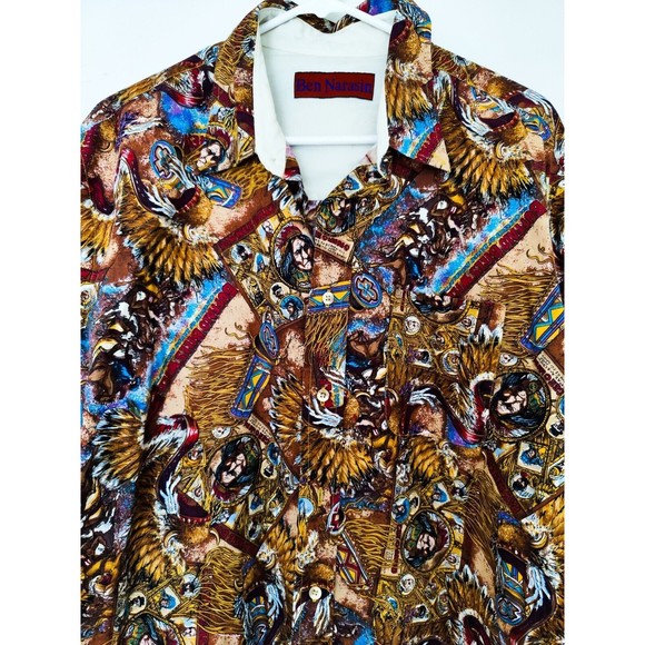 Vintage Ben Narasin Western Indian Wild West Cowboy Button Down Shirt SZ XL - Picture 3 of 7